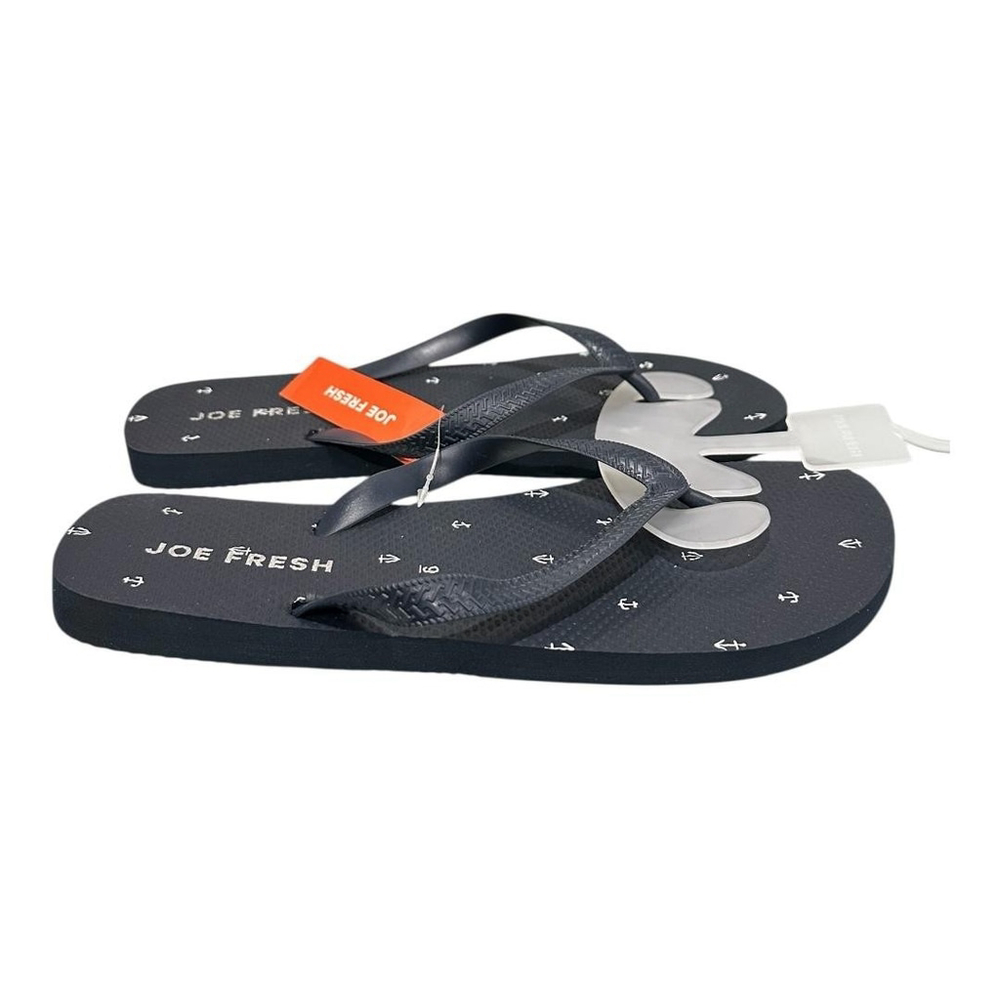 Joe Fresh Flip Flop Sandals Mens Size 9 Navy Anchor Print Beach Shoes Summer